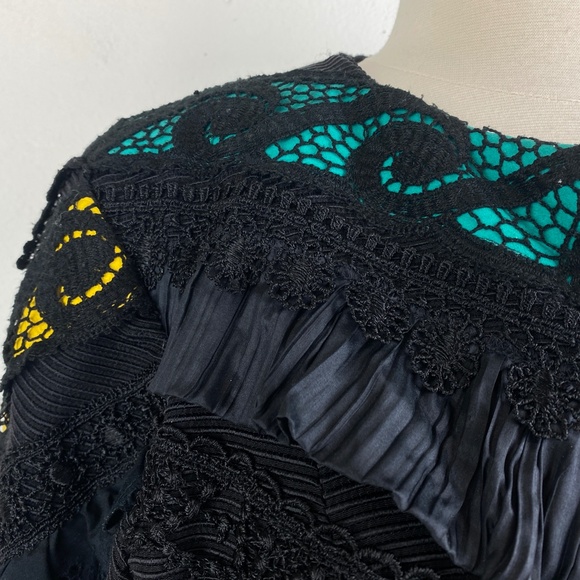 UDO Womens Black Crop Jacket Size 8 Bold Artsy Avant-Garde Ruffles Embroidery - Picture 6 of 13